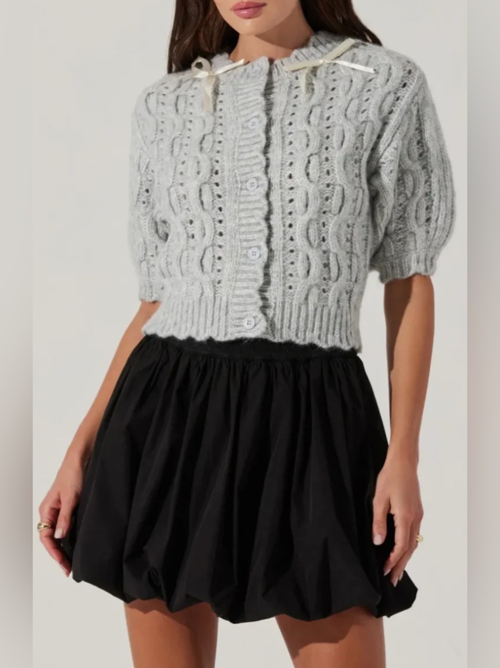 NWT ASTR the label Cable Knit Short Sleeve Cardigan in Gray #cableknit #cardigan